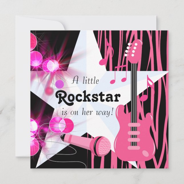 Invitación Chica Bebé Rockstar de Tiburón Rosa Caliente Showe (Anverso)