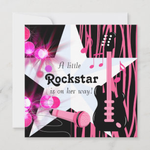Invitación Chica Bebé Rockstar de Tiburón Rosa Caliente Showe