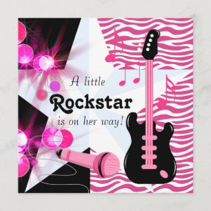 Invitación Chica Bebé Rockstar de Tiburón Rosa Caliente Showe