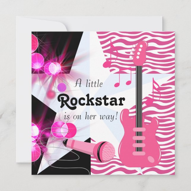 Invitación Chica Bebé Rockstar de Tiburón Rosa Caliente Showe (Anverso)
