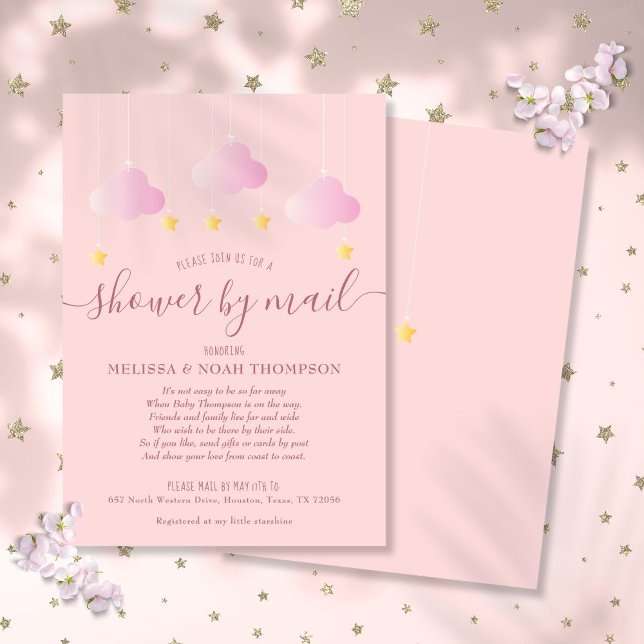 Invitación Chica Bebé Rosa A Larga Distancia (Shower By Mail Long Distance Pink Baby Girl Invitation)