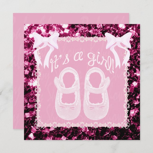 Invitación Chica bebe rosa claro ducha Chispas rosadas Invita (Anverso / Reverso)