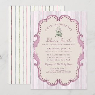 Invitación Chica Bebé Rosa Preppy Grandmillennial Baby Shower