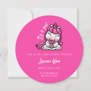 Invitación Chica bebé rosa Unicornio Fiesta de revelación de 