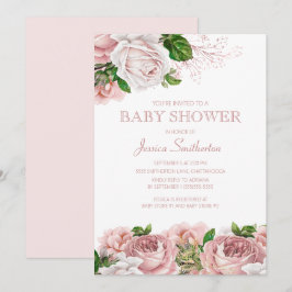 Invitación Chica Bebé Shower Floral Vintage Rosa Rubor