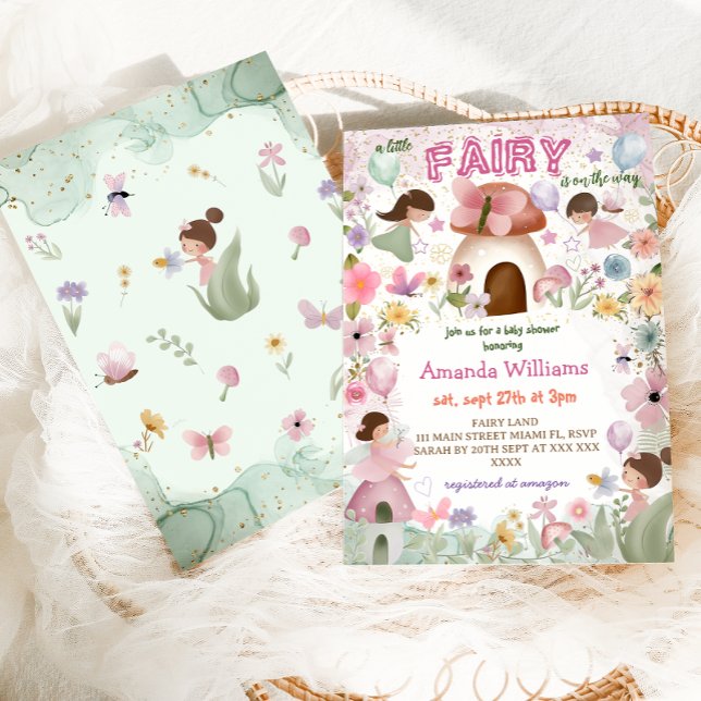 Invitación Chica Bebé Shower Hada Floral Rosa (Subido por el creador)