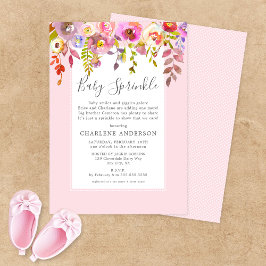 Invitación Chica Bebé Sprinkle Invitación, floral rosa