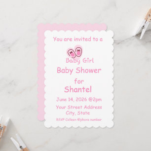 Invitación Chica Bebé Zapatos Rosados Baby Shower
