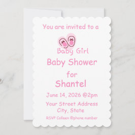 Invitación Chica Bebé Zapatos Rosados Baby Shower