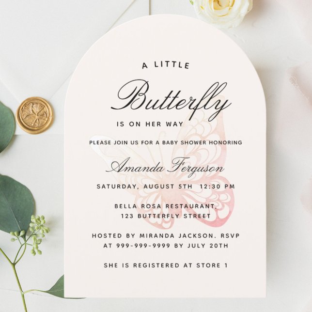 Invitación Chica beige rosa de la mariposa de la ducha de beb (Subido por el creador)