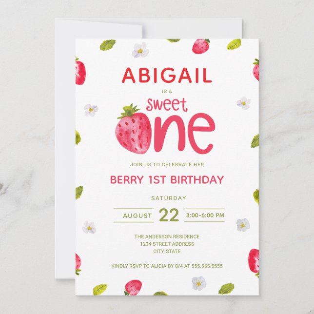 Invitación Chica Berry Primer Cumpleaños (Anverso)