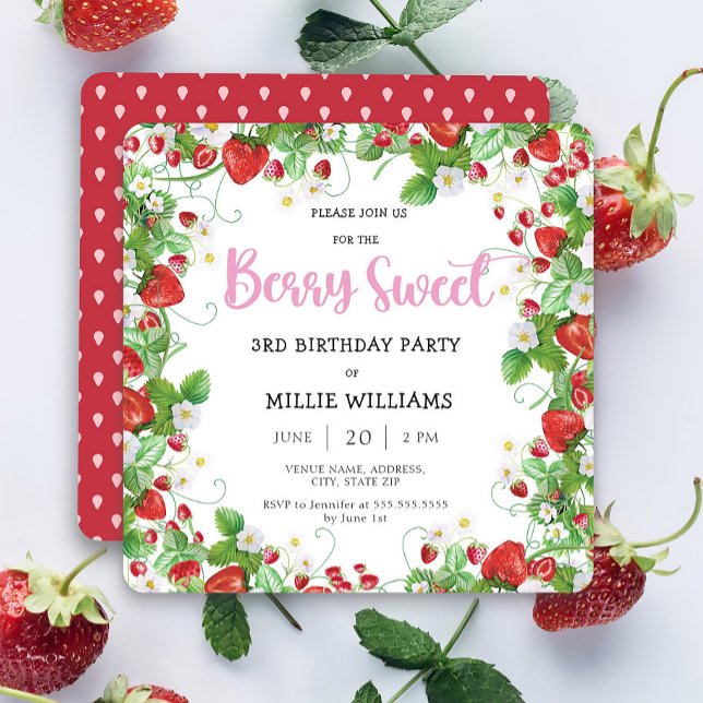 Invitación Chica Berry Sweet Square Birthday Party (Subido por el creador)