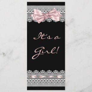 Invitación Chica blanca rosa y negra, ducha de bebé
