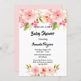 Invitación chica blanco de flores rosadas de Baby Shower