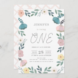 Invitación Chica Blanco del Jardín Floral Primer cumpleaños
