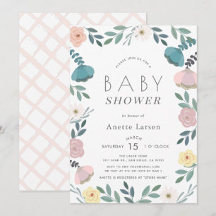 Invitación Chica blanco Floral Garden Baby Shower