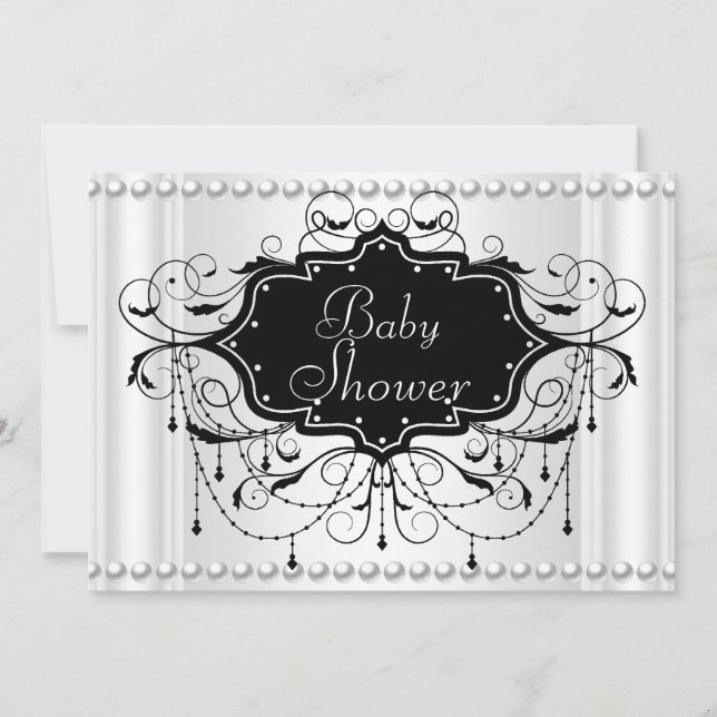 Invitación Chica blanco negro o bebé Baby Shower (Anverso)