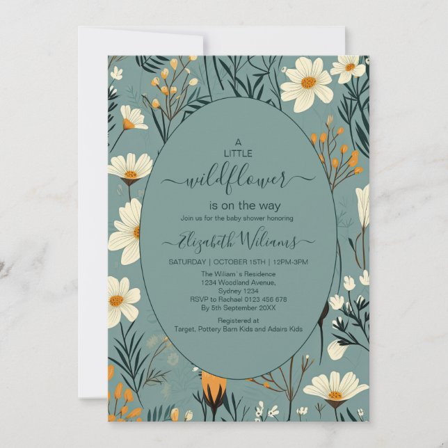 Invitación Chica Blue Wildflower Garden Baby Shower (Anverso)
