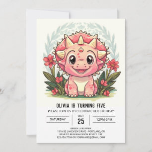 Invitación Chica bohemiana de dinosaurios rosados chica Cumpl