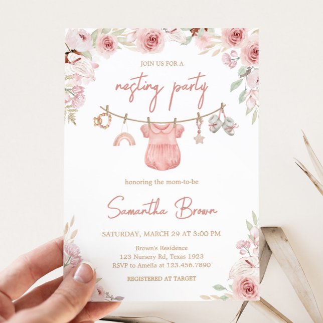 Invitación Chica Boho Clothesline Baby Shower (Boho Clothesline Baby Shower Invitation)