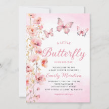 Chica Boho Cute Pink Floral Butterfly Baby Shower
