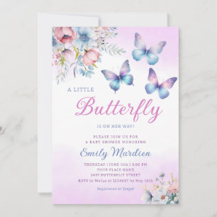 Invitación Chica Boho Cute Purple Floral Butterfly Baby Showe