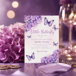 Invitación Chica Boho Cute Purple Floral Butterfly Baby Showe
