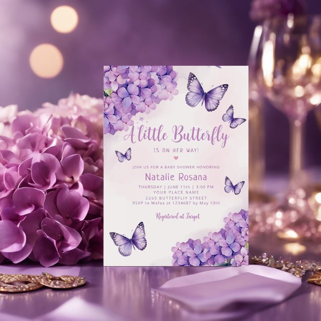 Invitación Chica Boho Cute Purple Floral Butterfly Baby Showe (Subido por el creador)