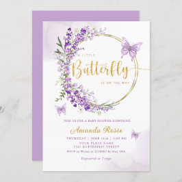 Invitación Chica Boho Cute Purple Floral Butterfly Baby Showe