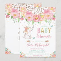 Chica Boho Elephant Baby Shower Pink Mint Floral
