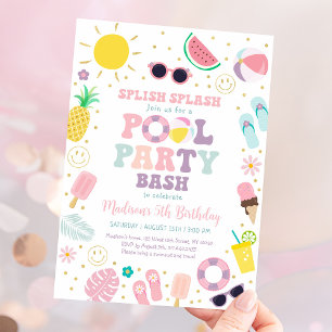 Invitación Chica Boho Hippie Pool Fiesta Cumpleaños