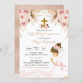 Invitación Chica Boho Pampas Primera comunión floral Invitaci