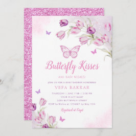 Invitación Chica Boho Pink Purple Floral Butterfly Baby Showe