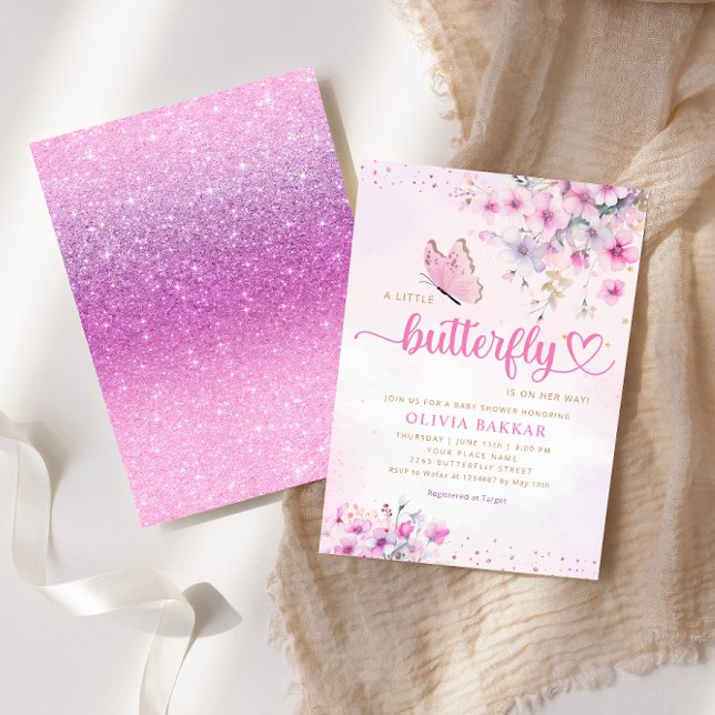 Invitación Chica Boho Pink Purple Floral Butterfly Baby Showe (Subido por el creador)