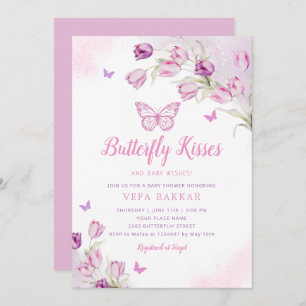 Invitación Chica Boho Pink Purple Floral Butterfly Baby Showe