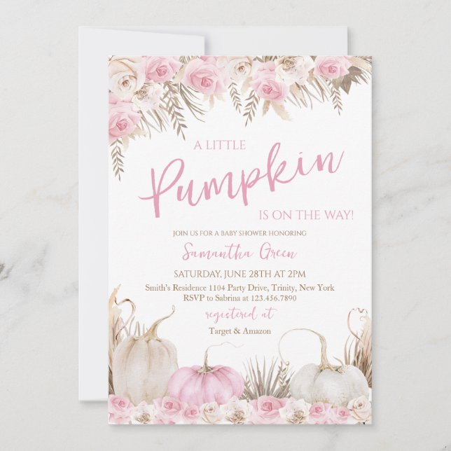Invitación Chica Boho Pumpkin Baby Shower (Anverso)