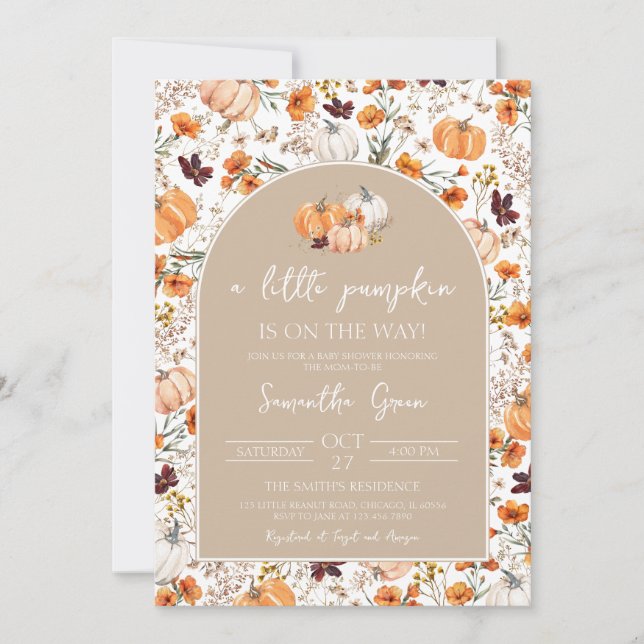 Invitación Chica Boho Pumpkin Baby Shower (Anverso)