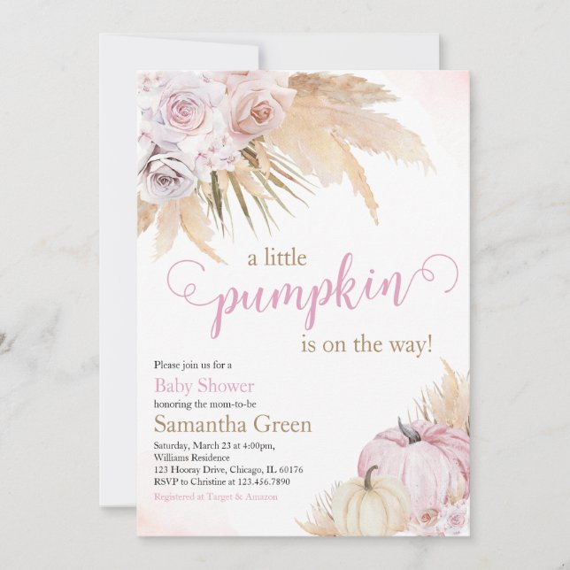 Invitación Chica Boho Pumpkin Baby Shower (Anverso)