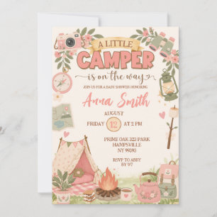 Invitación Chica Boho Rosa Campista En Camino Fiesta De Bebé