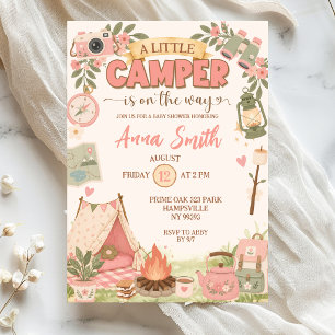 Invitación Chica Boho Rosa Campista En Camino Fiesta De Bebé
