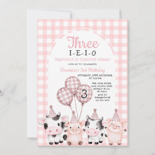 Invitación Chica Boho Rosa Tres-I-E-I-O Cumpleaños animal de 