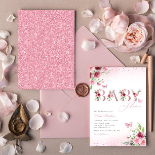 Invitación Chica Boho Rubor Pink Floral Butterfly Baby Shower