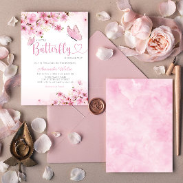 Invitación Chica Boho Rubor Pink Floral Butterfly Baby Shower