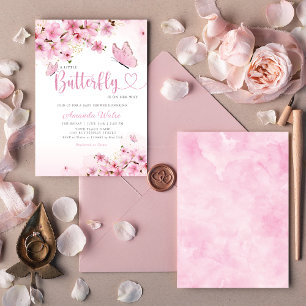 Invitación Chica Boho Rubor Pink Floral Butterfly Baby Shower
