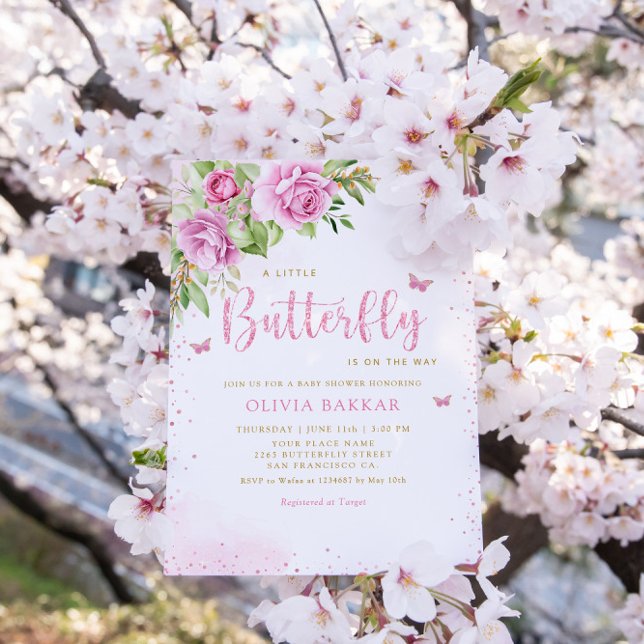 Invitación Chica Boho Rubor Pink Floral Butterfly Baby Shower (Subido por el creador)