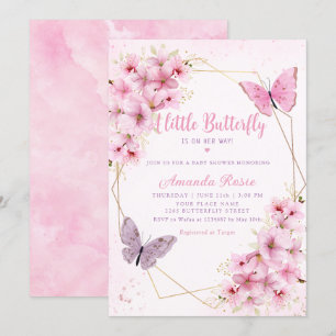 Invitación Chica Boho Rubor Pink Floral Butterfly Baby Shower