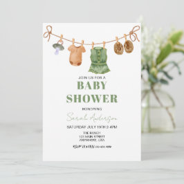 Invitación Chica Boho Verde Ropa de bebé Ducha de bebé