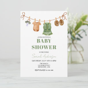 Invitación Chica Boho Verde Ropa de bebé Ducha de bebé