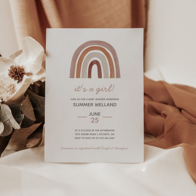 Invitación Chica Boho Watercolor Arcoiris Baby Shower (Subido por el creador)