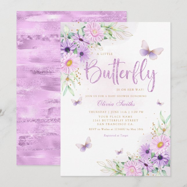 Invitación Chica Boho Whimsical Floral Butterfly Baby Shower (Anverso / Reverso)